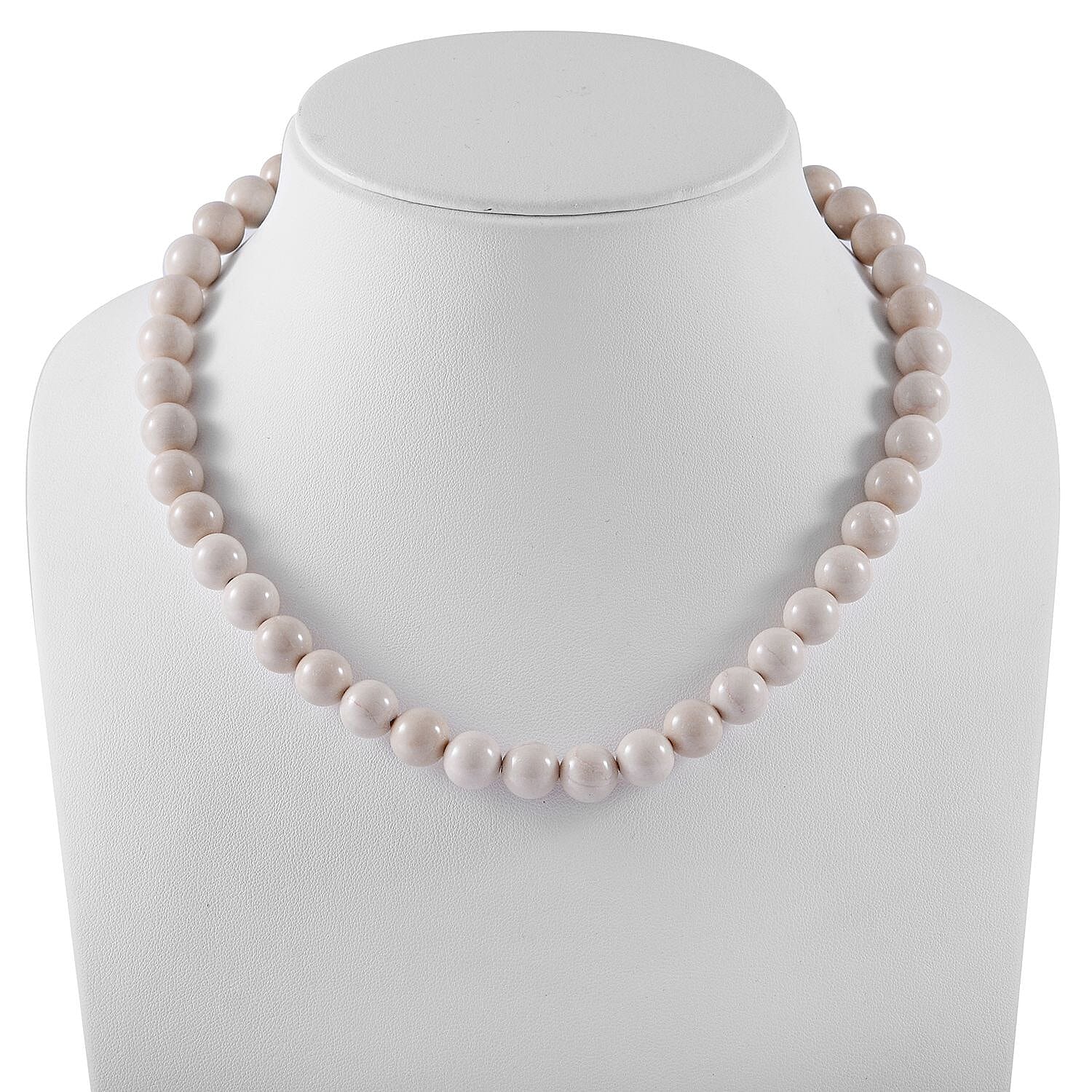 White Calcite Beaded Necklace 18 Inches in Sterling Silver 320.00 ctw