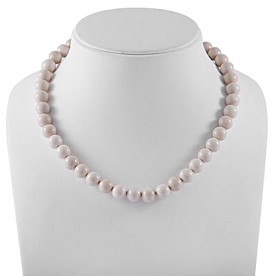 White Calcite Beaded Necklace 18 Inches in Sterling Silver 320.00 ctw