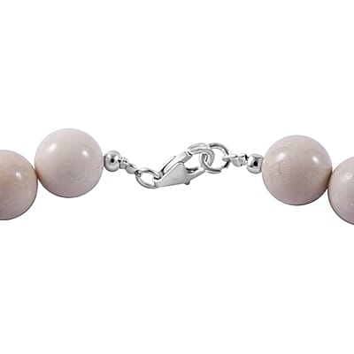 White Calcite Beaded Necklace 18 Inches in Sterling Silver 320.00 ctw