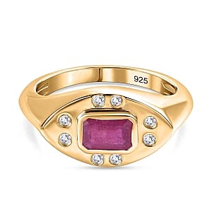 African Ruby and White Zircon 1.09 ctw Ring in 18K Vermeil Yellow Gold Over Sterling Silver (Size 10.0)