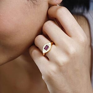 African Ruby and White Zircon 1.09 ctw Ring in 18K Vermeil Yellow Gold Over Sterling Silver (Size 10.0)