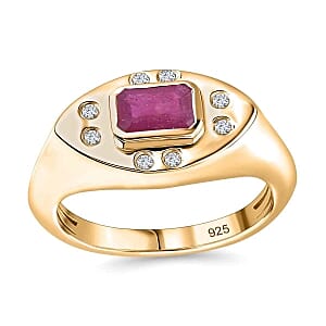 African Ruby and White Zircon 1.09 ctw Ring in 18K Vermeil Yellow Gold Over Sterling Silver (Size 10.0)