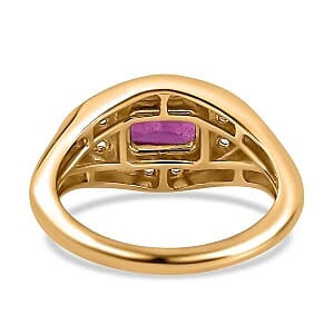 African Ruby and White Zircon 1.09 ctw Ring in 18K Vermeil Yellow Gold Over Sterling Silver (Size 10.0)