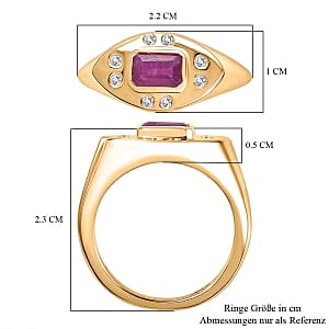 African Ruby and White Zircon 1.09 ctw Ring in 18K Vermeil Yellow Gold Over Sterling Silver (Size 10.0)