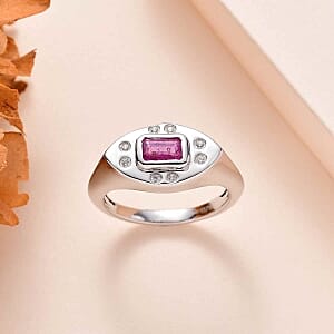 Ilakaka Hot Pink Sapphire (FF) and White Zircon 0.96 ctw Ring in Platinum Over Sterling Silver (Size 11.5)