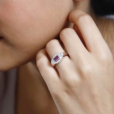 Ilakaka Hot Pink Sapphire (FF) and White Zircon 0.96 ctw Ring in Platinum Over Sterling Silver (Size 11.5)