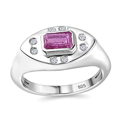 Ilakaka Hot Pink Sapphire (FF) and White Zircon 0.96 ctw Ring in Platinum Over Sterling Silver (Size 11.5)