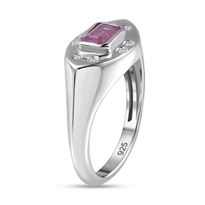 Ilakaka Hot Pink Sapphire (FF) and White Zircon 0.96 ctw Ring in Platinum Over Sterling Silver (Size 11.5)