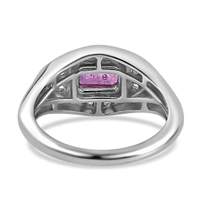 Ilakaka Hot Pink Sapphire (FF) and White Zircon 0.96 ctw Ring in Platinum Over Sterling Silver (Size 11.5)