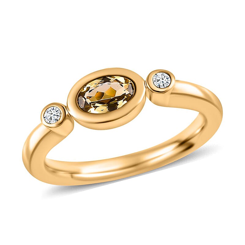 Natural Golden Tanzanite and White Zircon 0.50 ctw Ring in Vermeil Yellow Gold Over Sterling Silver (Size 9.0)