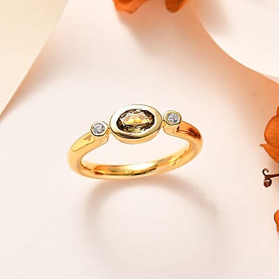 Natural Golden Tanzanite and White Zircon 0.50 ctw Ring in Vermeil Yellow Gold Over Sterling Silver (Size 9.0)