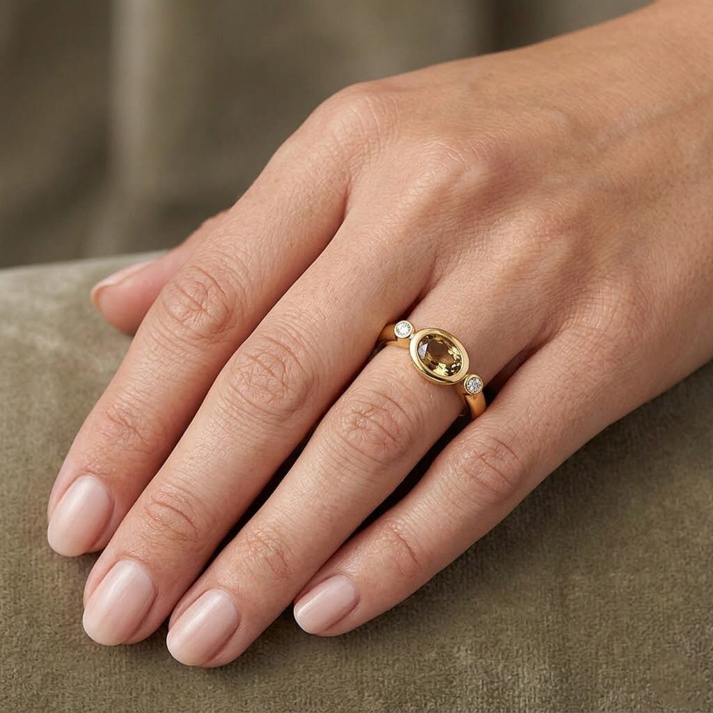 Natural Golden Tanzanite and White Zircon 0.50 ctw Ring in Vermeil Yellow Gold Over Sterling Silver (Size 9.0)