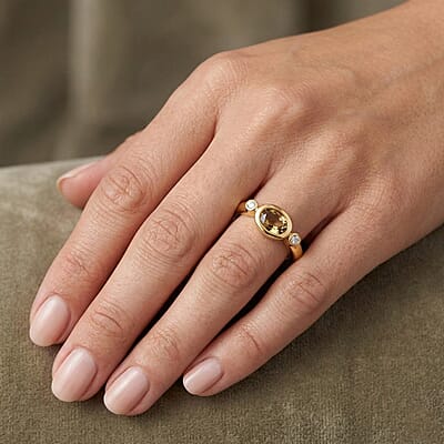Natural Golden Tanzanite and White Zircon 0.50 ctw Ring in Vermeil Yellow Gold Over Sterling Silver (Size 9.0)