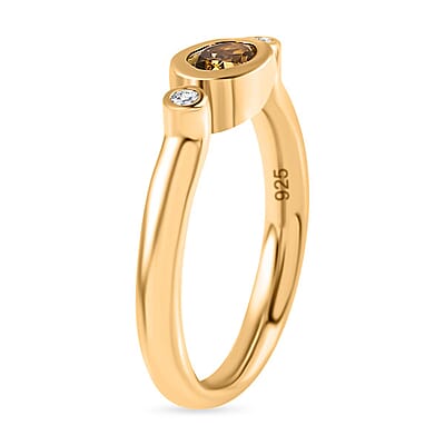 Natural Golden Tanzanite and White Zircon 0.50 ctw Ring in Vermeil Yellow Gold Over Sterling Silver (Size 9.0)