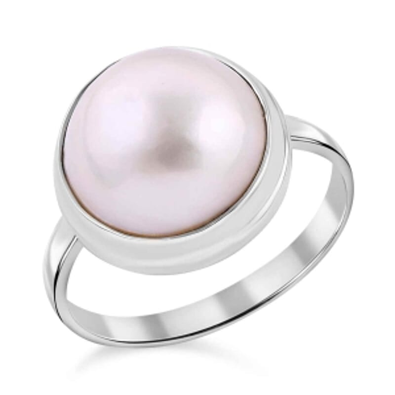 White Mabe Pearl 6.71 ctw Ring in Sterling Silver (Size 5.5)