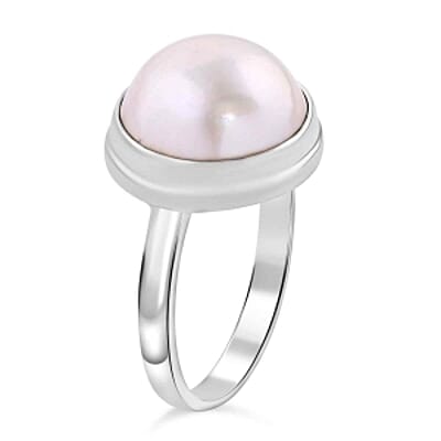 White Mabe Pearl 6.71 ctw Ring in Sterling Silver (Size 5.5)