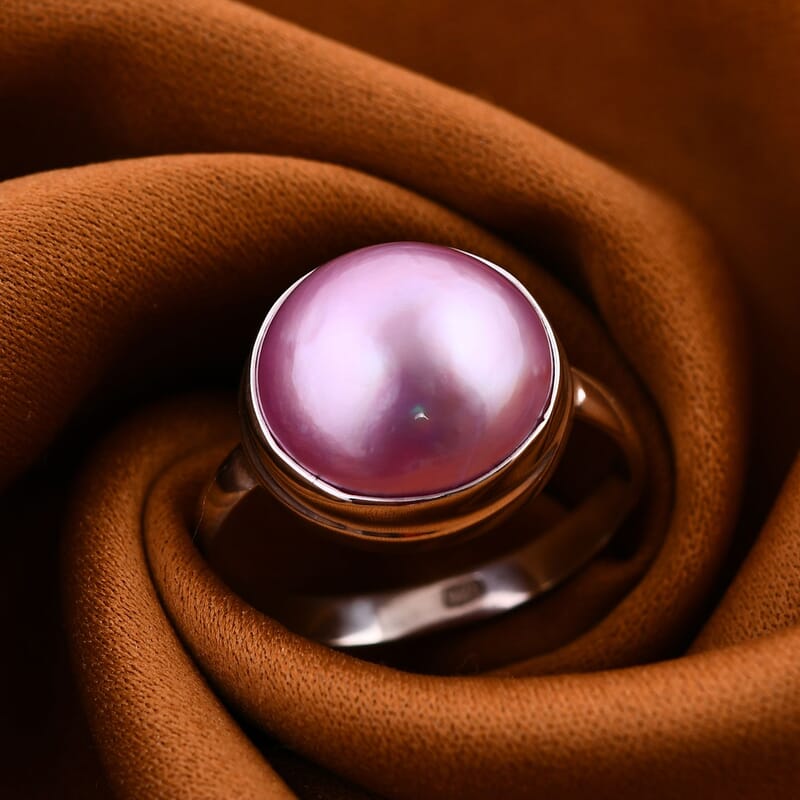 Pink Mabe Pearl 6.25 ctw Ring in Sterling Silver (Size 8)