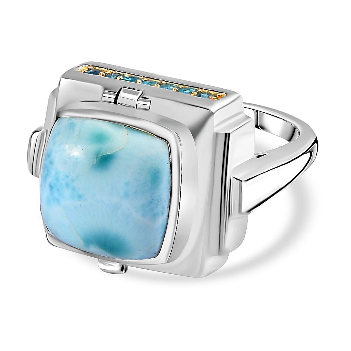 Larimar and Multi Gemstone 9.95 ctw Ring in Rhodium Over Sterling Silver (Size 6.5)
