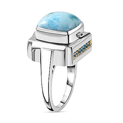Larimar and Multi Gemstone 9.95 ctw Ring in Rhodium Over Sterling Silver (Size 6.5)