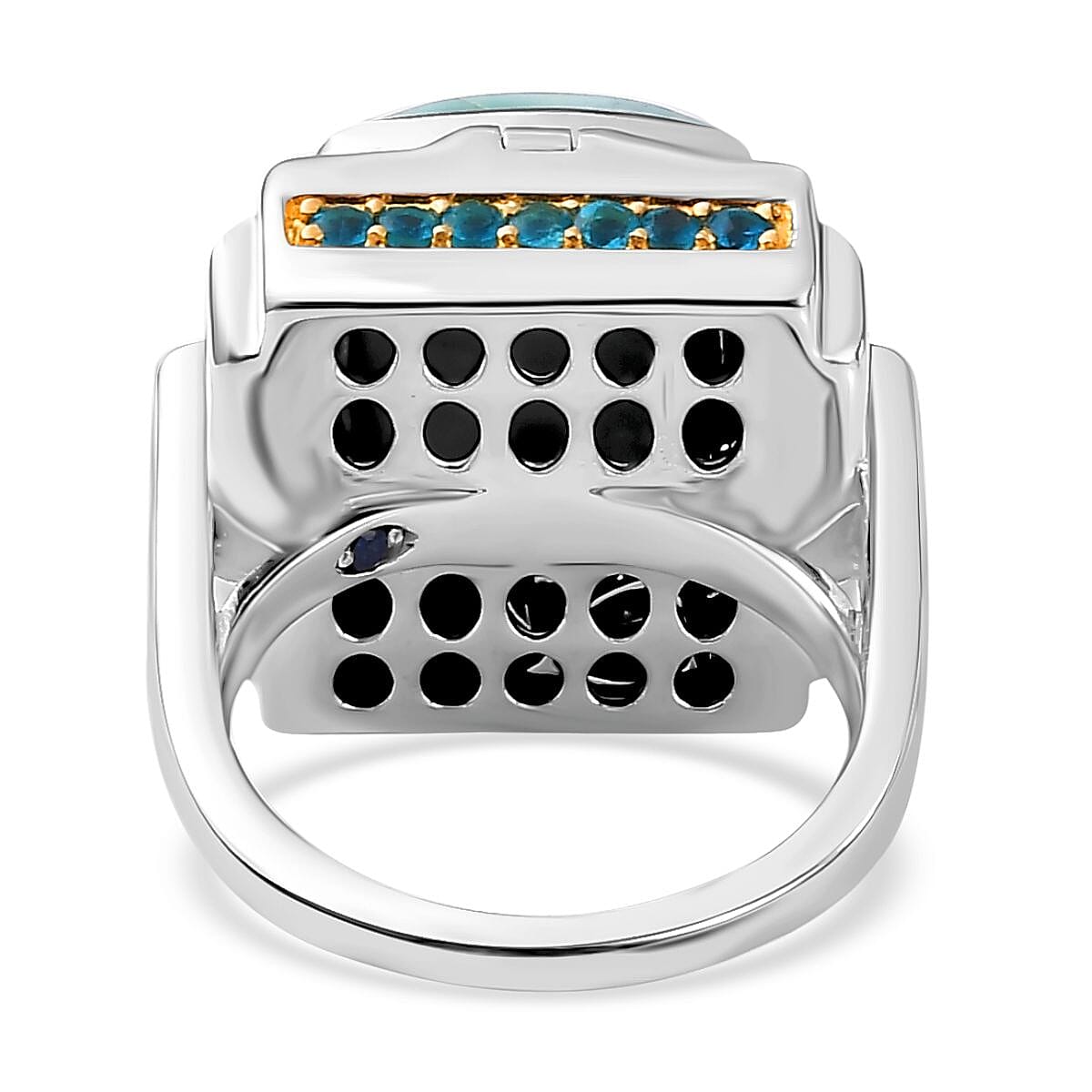 Larimar and Multi Gemstone 9.95 ctw Ring in Rhodium Over Sterling Silver (Size 6.5)