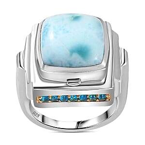 Larimar and Multi Gemstone 9.95 ctw Ring in Rhodium Over Sterling Silver (Size 10)