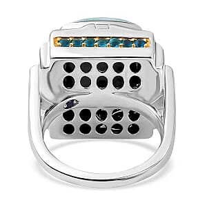 Larimar and Multi Gemstone 9.95 ctw Ring in Rhodium Over Sterling Silver (Size 10)