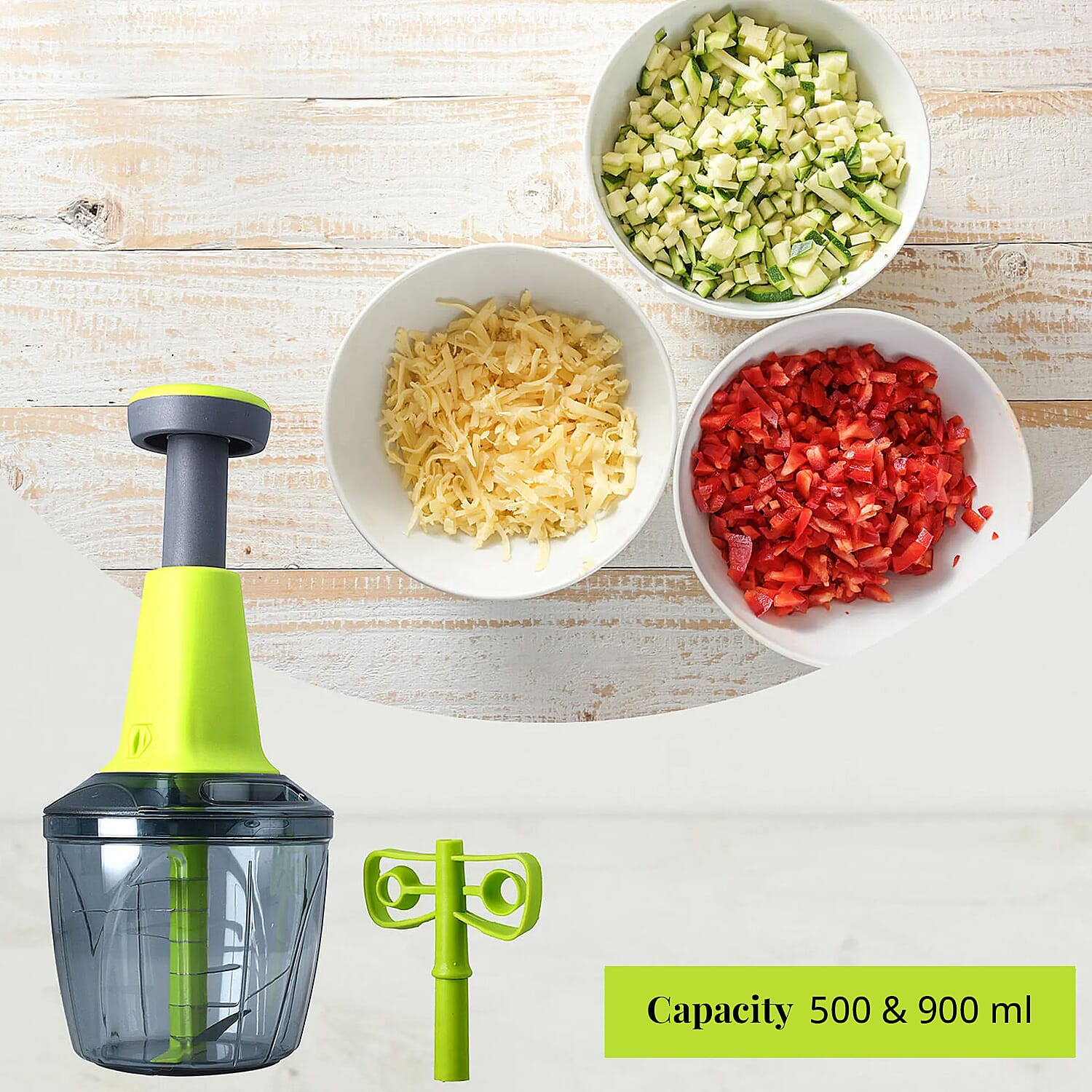 "set of 2 manual chopper Blender Food Processor Size: 5.2(L)x5.2(W)x9(H) Inches Capacity: 900 & 500 ml Colour: Green"