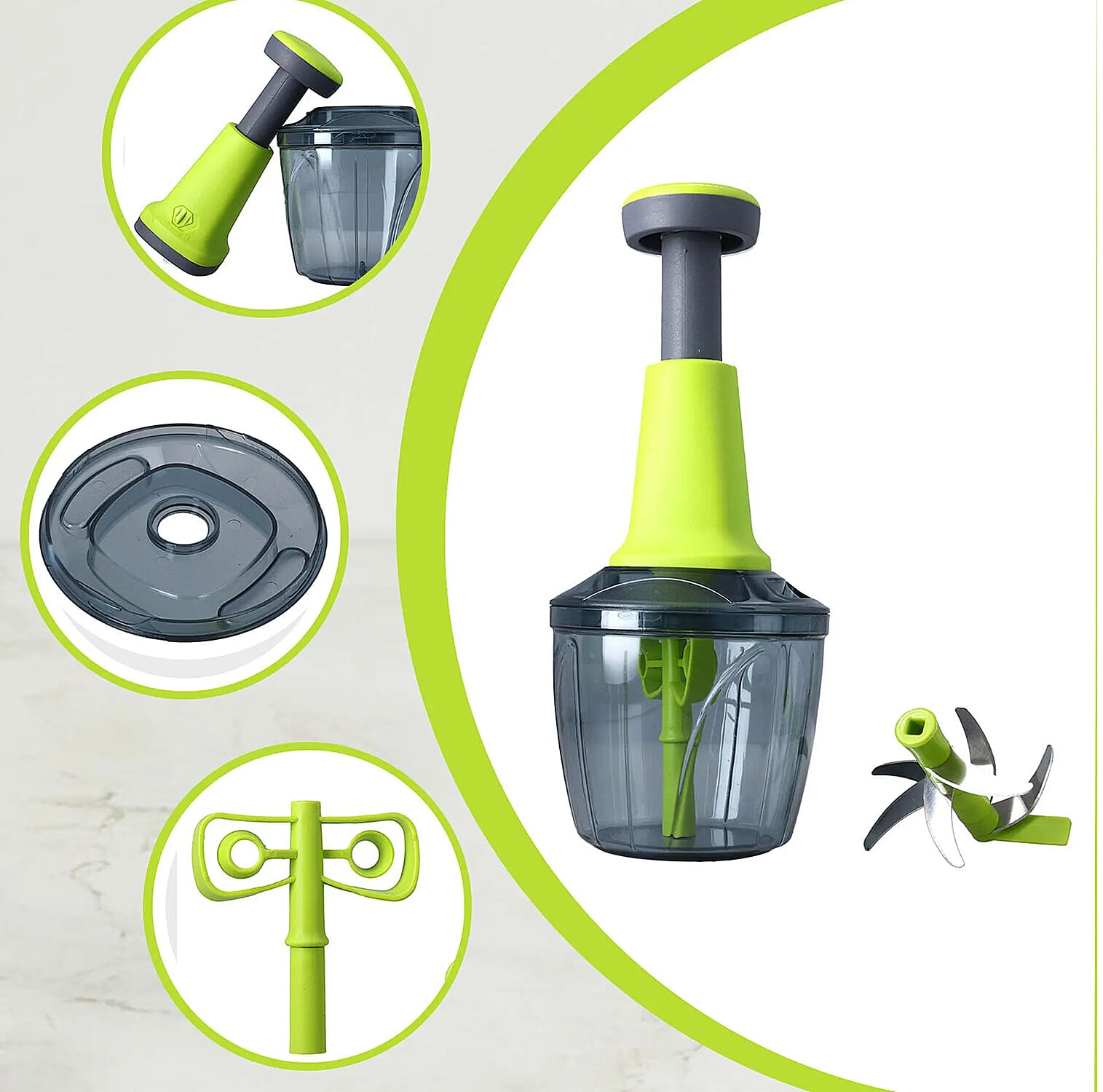 "set of 2 manual chopper Blender Food Processor Size: 5.2(L)x5.2(W)x9(H) Inches Capacity: 900 & 500 ml Colour: Green"