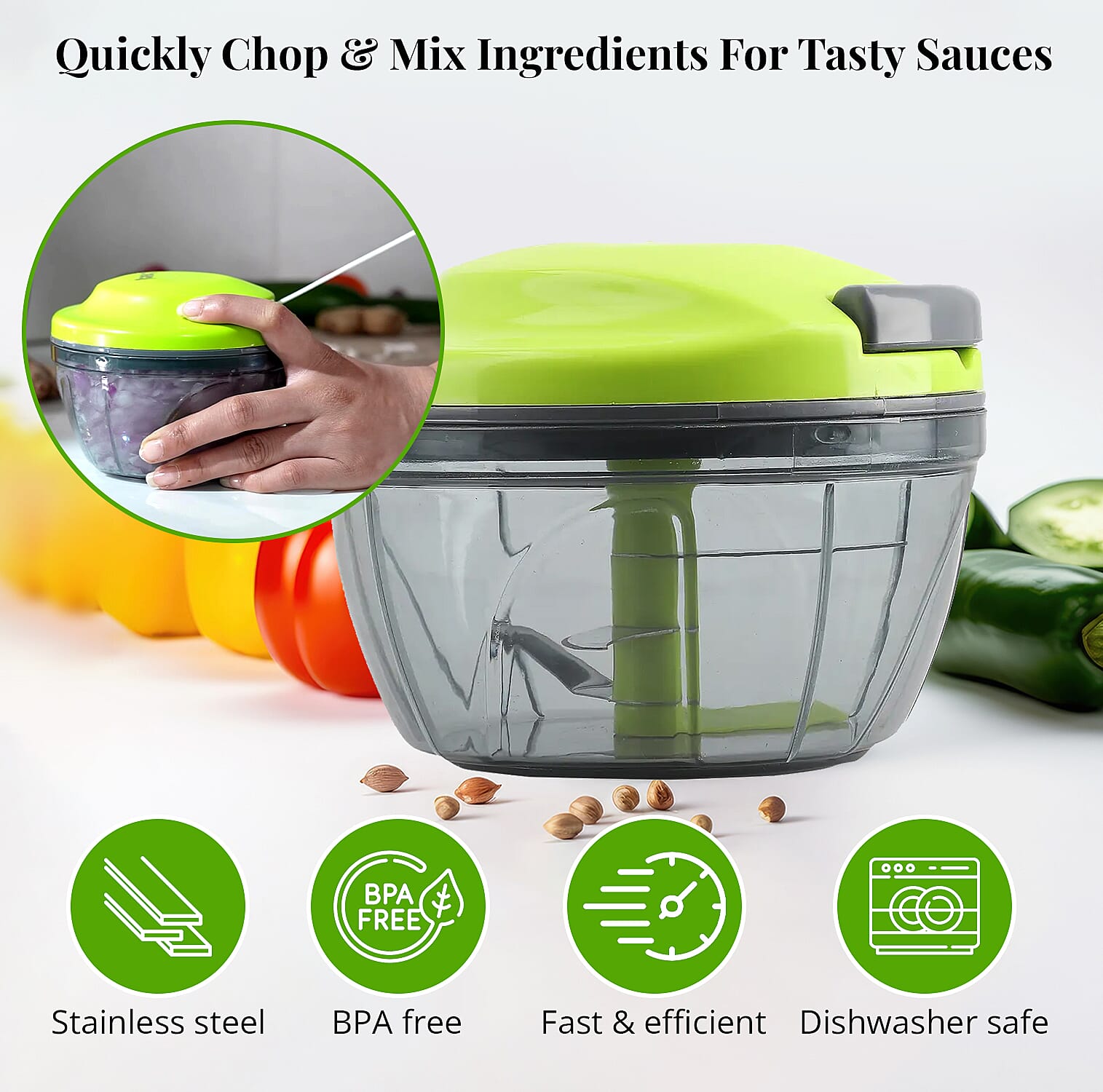 "set of 2 manual chopper Blender Food Processor Size: 5.2(L)x5.2(W)x9(H) Inches Capacity: 900 & 500 ml Colour: Green"