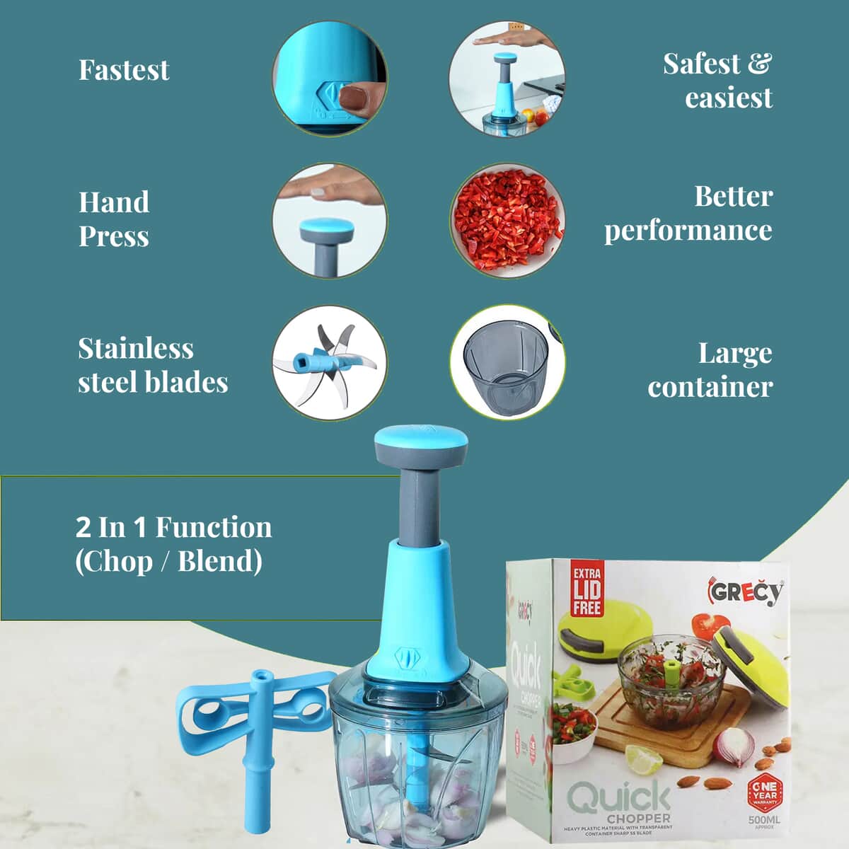 Set of 2 Blue Chopper Blender Food Processor 900 ml image number 2