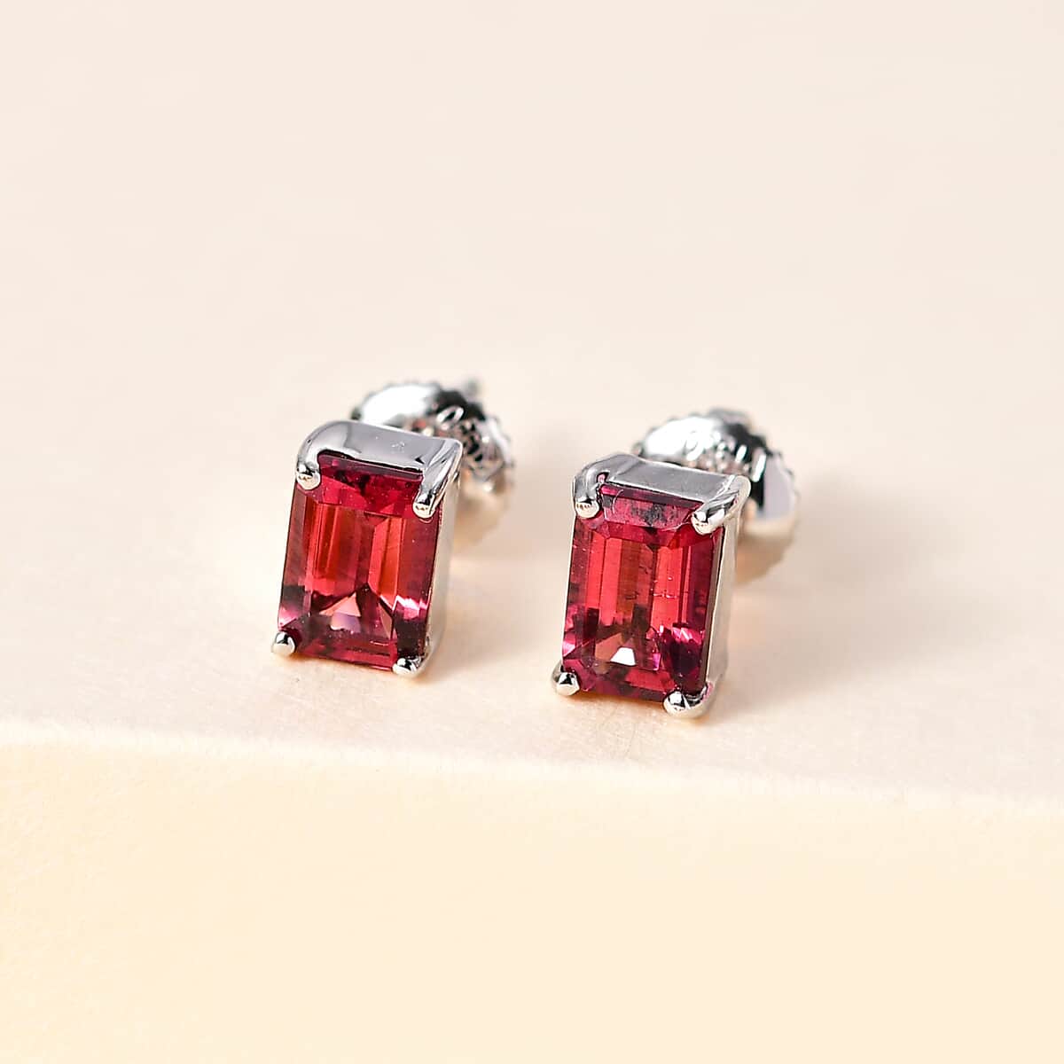 Rhapsody 950 Platinum AAAA Ouro Fino Rubellite Solitaire Stud Earrings 1.60 ctw image number 1