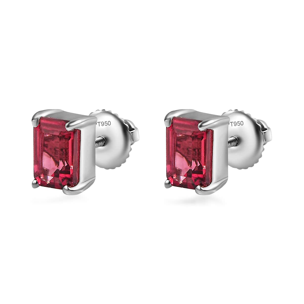 Rhapsody 950 Platinum AAAA Ouro Fino Rubellite Solitaire Stud Earrings 1.60 ctw image number 3