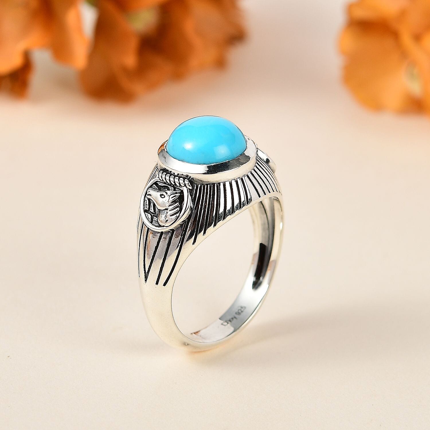Artisan Crafted Premium Sleeping Beauty Turquoise Horse Head Men's Ring in Sterling Silver (Size 10.0) 3.50 ctw