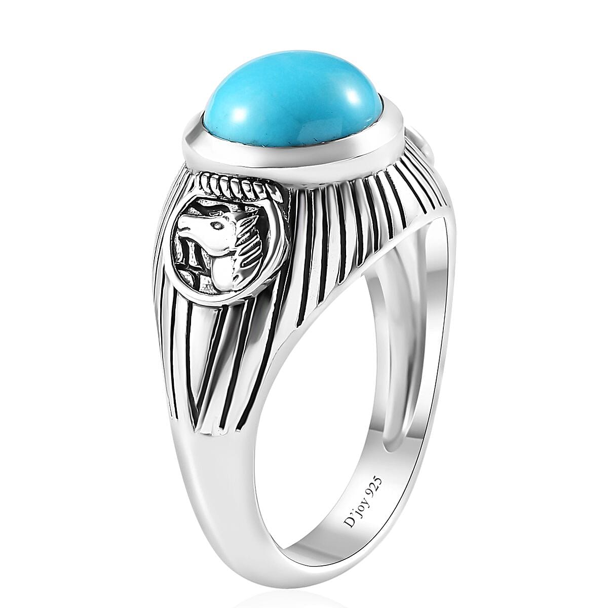 Artisan Crafted Premium Sleeping Beauty Turquoise Horse Head Men's Ring in Sterling Silver (Size 10.0) 3.50 ctw