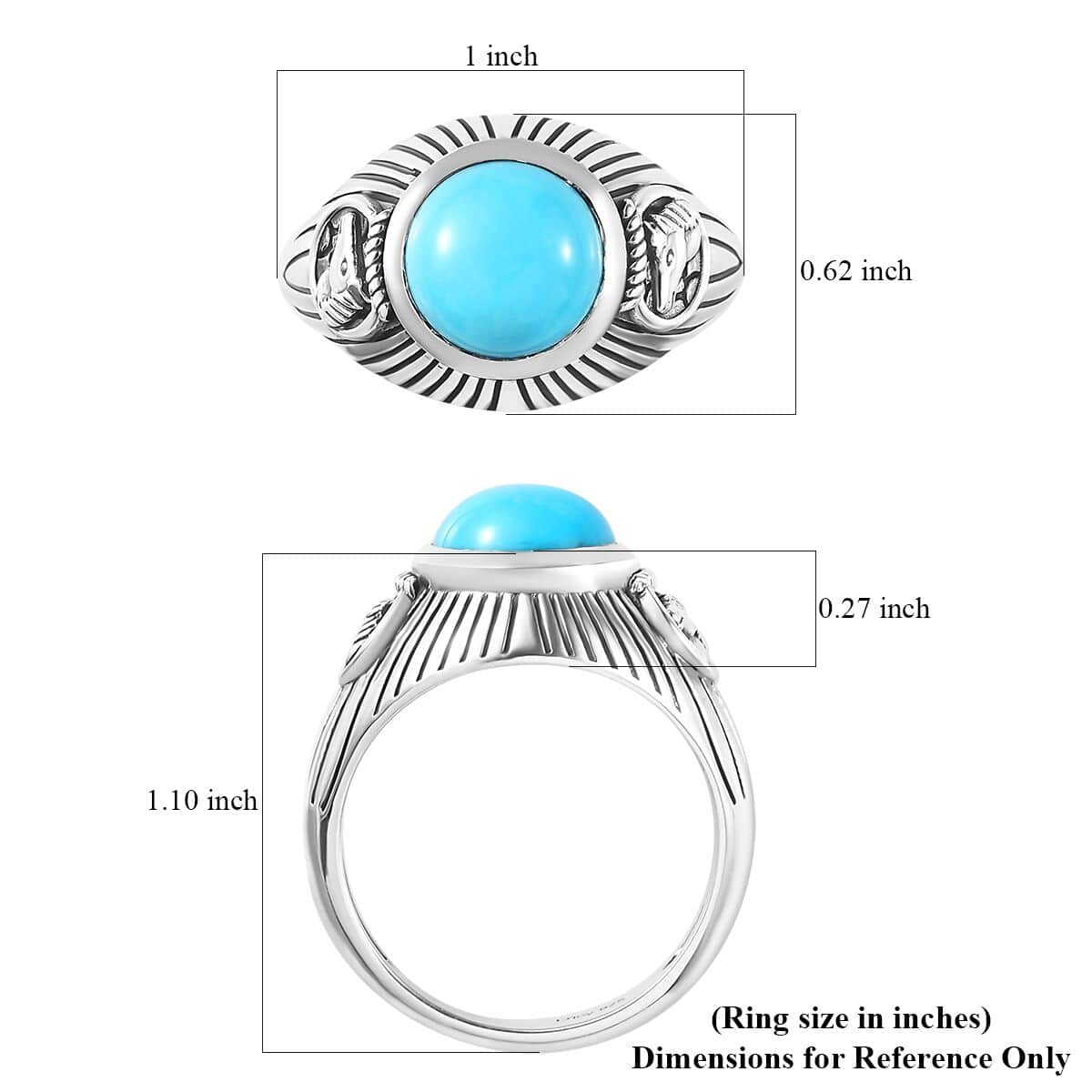 Artisan Crafted Premium Sleeping Beauty Turquoise Horse Head Men's Ring in Sterling Silver (Size 10.0) 3.50 ctw image number 5