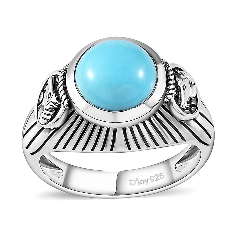 Artisan Crafted Premium Sleeping Beauty Turquoise Horse Head Men's Ring in Sterling Silver (Size 11.0) 3.50 ctw