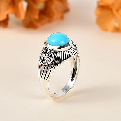 Artisan Crafted Premium Sleeping Beauty Turquoise Horse Head Men's Ring in Sterling Silver (Size 11.0) 3.50 ctw
