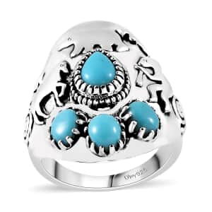 Artisan Crafted Premium Sleeping Beauty Turquoise Kokopelli, Bear and Horse Ring in Sterling Silver (Size 10.0) 1.65 ctw