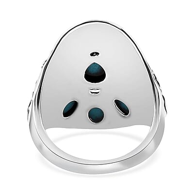 Artisan Crafted Premium Sleeping Beauty Turquoise Kokopelli, Bear and Horse Ring in Sterling Silver (Size 10.0) 1.65 ctw