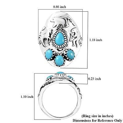 Artisan Crafted Premium Sleeping Beauty Turquoise Kokopelli, Bear and Horse Ring in Sterling Silver (Size 10.0) 1.65 ctw