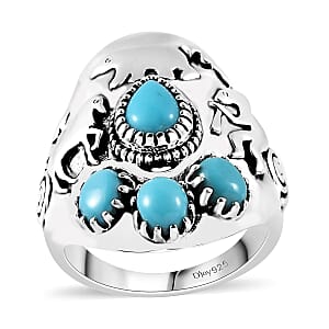 Artisan Crafted Premium Sleeping Beauty Turquoise Kokopelli, Bear and Horse Ring in Sterling Silver (Size 7.0) 1.65 ctw