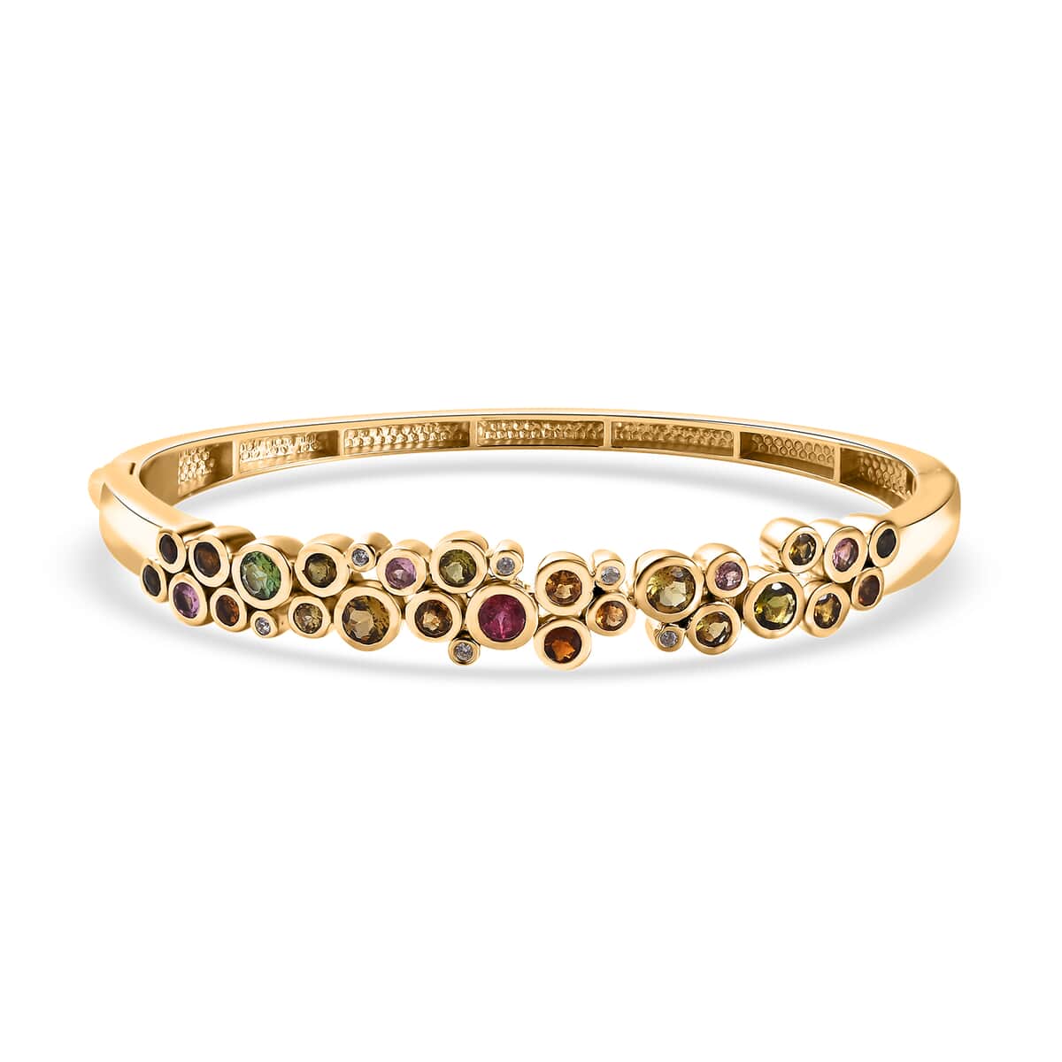 Multi-Tourmaline and White Zircon Bubble Bangle Bracelet in Vermeil Yellow Gold Over Sterling Silver (7.25 In) 3.40 ctw image number 0