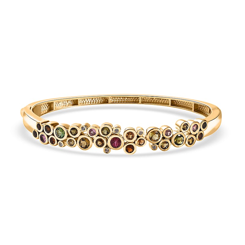 Multi-Tourmaline and White Zircon Bubble Bangle Bracelet in Vermeil Yellow Gold Over Sterling Silver (7.25 In) 3.40 ctw