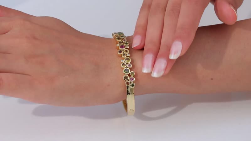 Multi-Tourmaline and White Zircon Bubble Bangle Bracelet in Vermeil Yellow Gold Over Sterling Silver (7.25 In) 3.40 ctw