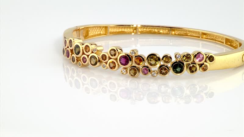 Multi-Tourmaline and White Zircon Bubble Bangle Bracelet in Vermeil Yellow Gold Over Sterling Silver (7.25 In) 3.40 ctw