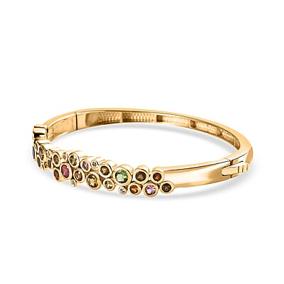Multi-Tourmaline and White Zircon Bubble Bangle Bracelet in Vermeil Yellow Gold Over Sterling Silver (7.25 In) 3.40 ctw