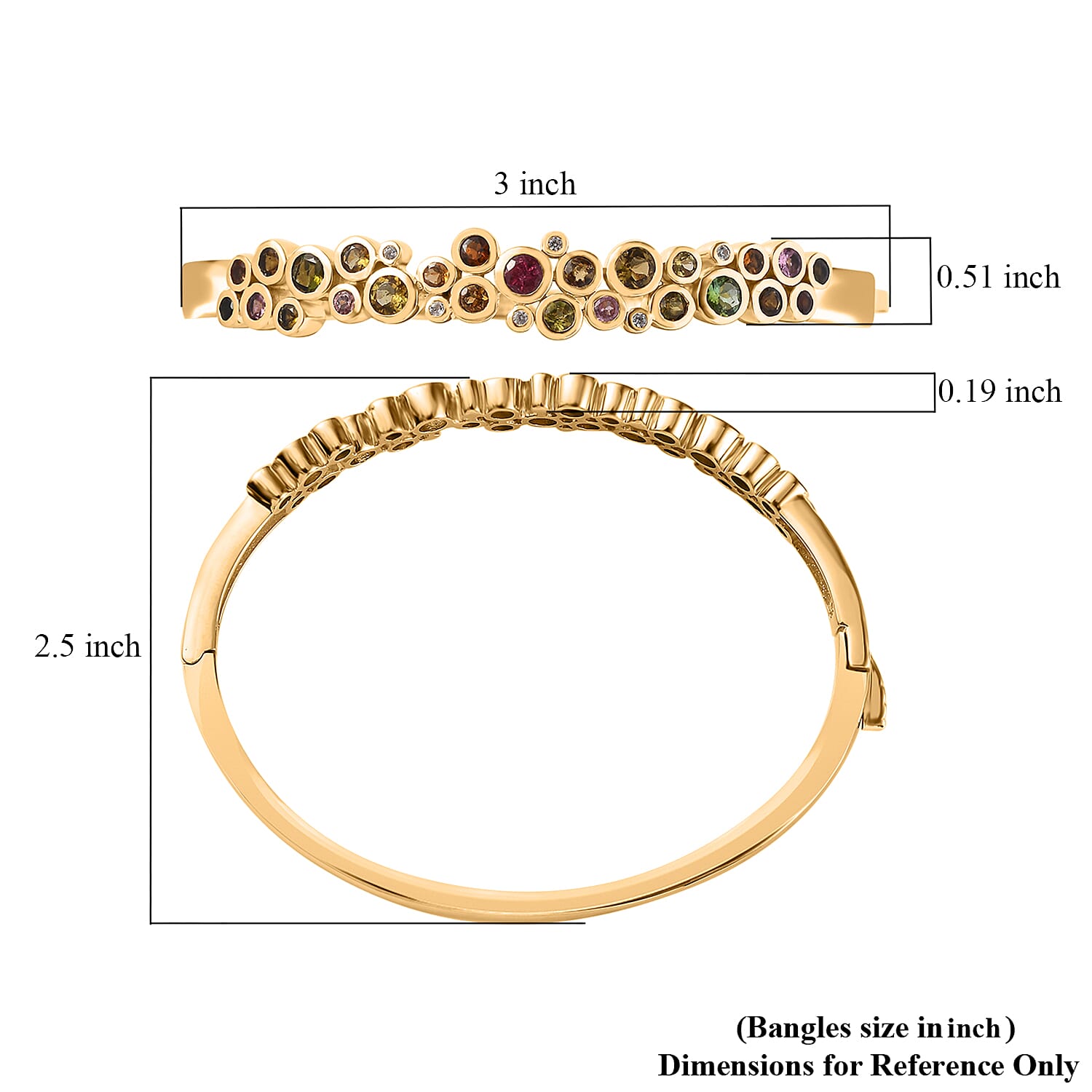 Multi-Tourmaline and White Zircon Bubble Bangle Bracelet in Vermeil Yellow Gold Over Sterling Silver (7.25 In) 3.40 ctw