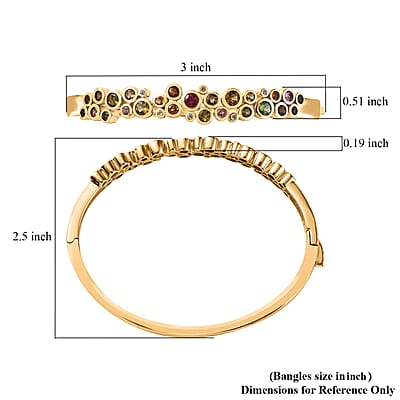 Multi-Tourmaline and White Zircon Bubble Bangle Bracelet in Vermeil Yellow Gold Over Sterling Silver (7.25 In) 3.40 ctw