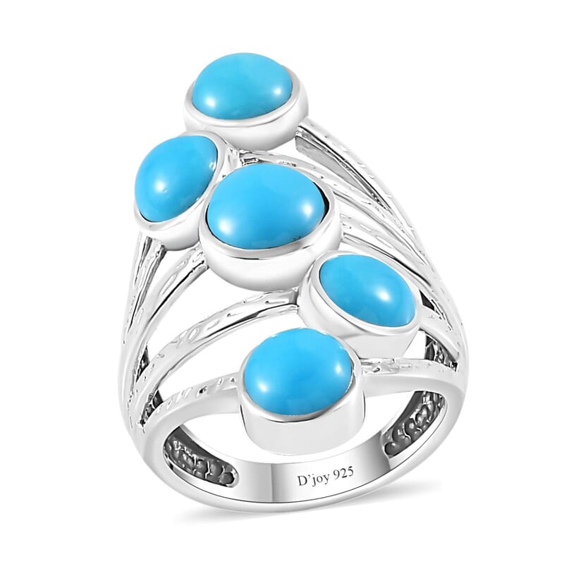 Artisan Crafted Premium Sleeping Beauty Turquoise 5 Stone Ring in Sterling Silver (Size 10.0) 3.25 ctw