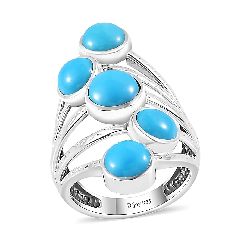 Artisan Crafted Premium Sleeping Beauty Turquoise 5 Stone Ring in Sterling Silver (Size 10.0) 3.25 ctw